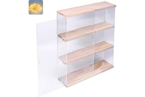 Nynelly 3 Shelf Clear Acrylic Display Case with Door - Wall Display Shelf for Models, Figures, Funko Pop, Pop Mart, Labubu, Sonny Angel, Smiski - Assemble Dustproof Display Box (29.5x8.5x38 cm, Wood)