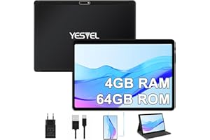 YESTEL Tablette Android avec Tablette 10 Pouces 4 Go RAM 64 Go ROM (Extensible to 1TB), 2.5D IPS 800x1280 HD Tablette Tactile avec Cas/WiFi/Caméra HD 5MP + 8MP/Bluetooth/8000 mAh, Noir