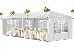 Pavillon Faltbare Gartenlaube Wasserdichtes Partyzelt 3x9m mit 5 Seitenteile UV-Wänden Weißer Pavillon Dicke PE-Plane für Hochzeitsfeiern Gewerbliche Aktivitäten