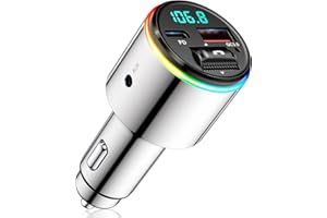 Babacom Bluetooth 5.3 FM Transmitter for Car, 【All-metal】 Dual-Purpose Bluetooth Car Adapter with Aux Port, 【QC3.0 18W & PD 30W】 Car Radio Bluetooth Receiver for Hands-Free Call, Dual 7-Color Backlit