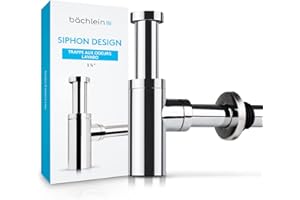 Bächlein Siphon Universel pour Lavabo et Évier – Bonde de Lavabo Design – Siphon Adaptable – Siphon Anti-Odeur avec Orifice de Nettoyage + Mode d’Emploi - Chromé