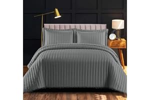 Shop Direct 24 Quilted Bedspreads Throws for Bedroom Decor - Warm Bedding Quilt + 2 Pillow Cases - Reversible Embossed Quilted Bed Throw Double Size 240x250cm Grey