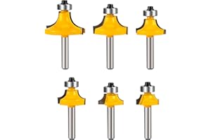 GENERIC Yueqing Zhongji roundover Router bit 1/4 Shank Router bits 1/4 Shank 1/4-Inch Shank Roundover Edging Router Bit Set Corner Rounding Edge Forming Bit Set 1/2", 3/8", 5/16" ,1/4",3/16",1/8"Radius 6pcs