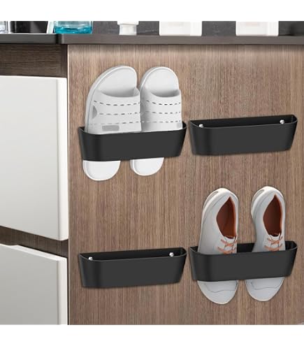 Inki Portascarpe Da Parete In Metallo – Set Da 2 – Senza Fori Con Adesivo O Viti – Per Scarpe, Pantofole E Asciugamani – Nero - 4