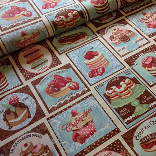 Tissu Patchwork au mètre - 100% coton imprimé - Largeur 160 cm - Longueur au choix par 50 cm | Gâteaux et cupcakes, marron