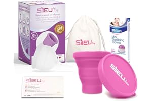 Copa Menstrual Sileu Cup Bell - 12 horas de protección sin fugas y pérdidas - Talla S Transparente + Esterilizador Plegable al azar + 50 Pastillas Esterilizadoras Mini Milton