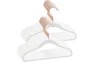 ABHENG Perchas infantiles de terciopelo, Paquete de 50, Antideslizantes, Suaves, Finas, Gancho Giratorio 360°, Diseño de Hombros con Muescas para Niños, 30 x 0,6 x 20,5 cm (L x B x H), Blanco,AFY0350W
