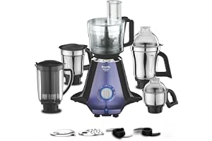 Preethi Zodiac Glitter 750W Mixer Grinder, 5 Jars, Food Processor & Juicer | Master Chef+ jar for kneading, chopping, slicing and grating, with a dedicated juicer jar for everyday preparation.