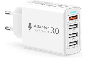 YEONPHOM Cargador USB Multiple, 4 Puertos Enchufe USB Carga Rapida 33W QC3.0 Cargador Móvil Carga Rapida Adaptador Cargador Rapido para iPhone 14/13/12/11 Pro Max/XS/XR/8/7/6/5,iPad,Samsung S23/S22/S21,Xiaomi