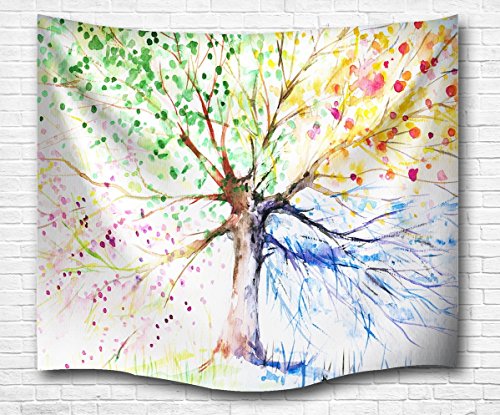 A.Monamour Bunte Zeichnung Baum Vier Jahreszeiten Bild Drucken Natur Thema Wand Kunst Dekor Stoff Wandteppich Wand Hängen Vorhang Picknickdecke Wanddekor Wohnaccessoires Deko Wandteppiche