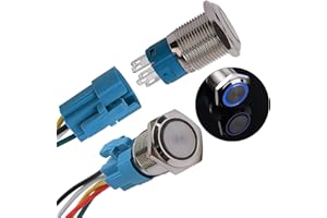 JIQI 2× 16mm 12V bis 24V 3A Verriegelung Druckschalter Metall Rastend EIN/AUS Schalter mit LED Licht IP66 1NO1NC Selbsthemmend wasserdicht vorverdraht Druckknopfschalter für Van KFZ DIY Motorrad(Blau)