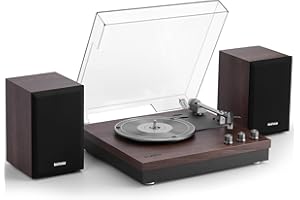 RETROSPILER Record Player, 3 Speed Turntable with Two 15W External Speakers, Bluetooth Input, Aux-in, USB Playback& LP-MP3 Recording, Vintage Vinyl Player, Dark Brown Wood