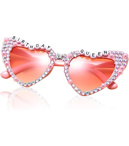Lunettes Coeur Birthday Queen Rose - Lunettes Anniversaire Avec Perles Vintage Pour Femme