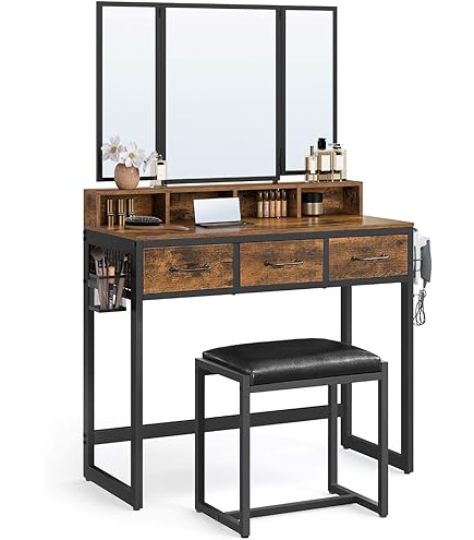 Vanity Tafel Stoel Set met Spiegel en Verlichting, Vanity Desk with Drawers and Adjustable Cabinet, Modern Makeup Dressing Table for Bedroom, Wit/beige (Color : Beige, Size : L:60cm/23.6in Vanity Tafel Stoel Set met Spiegel en Verlichting, Vanity Desk with Drawers and Adjustable Cabinet, Modern Makeup Dressing Table for Bedroom, Wit/beige (Color : Beige, Size : L:60cm/23.6in