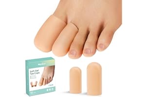 Welnove Gel Toe Cap and Protector - Silicone Toe Covers - Toe Cushions for Pain Relief, Missing or Ingrown Toenails, Corns, Calluses, Blisters (4 Large + 8 Medium, Beige)
