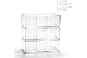 Uppsättning av 3 akrylförvaringslådor med lådor, stapelbara kosmetikaarrangörer, 20,5 x 10 x 7 cm, transparent lådask med avt