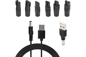 LOTNUT Cargador Universal de Afeitadora 5V con Cable USB a DC, Kit Adaptador de Corriente Multiconector con 7 Puntas - Compatible con Diversas Afeitadoras, Purificadores de Aire y Lámparas de Mesa