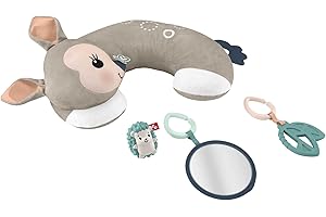 Fisher-Price - Cuscino Dolce Cerbiatto, cuscino giocattolo per neonati con 3 giocattoli per attività sensoriali, Giocattolo per Bambini 3+ Mesi, HJJ16
