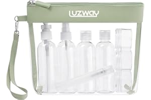 LUZWAY Borsa da Toilette da Viaggio,Beauty Case da Viaggio Trasparente, Set Bottigliette da Viaggio per Aereo 8 Pezzi Contenitori Liquidi 100ml kit Viaggio Aereo Accessori Utili Buste Donna Uomo