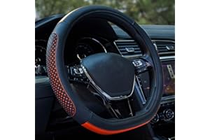 XIHAOER Steering Wheel Cover in Genuine Leather, 38CM/15'' Diameter (Black Red)