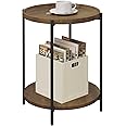 WOLTU Round Coffee Table, Small Side Table with 2 Shelves, End Table with Storage, Side Table Living Room Furniture Sofa Table, MDF + Metal, Vintage Wood Effect, BTS06hov