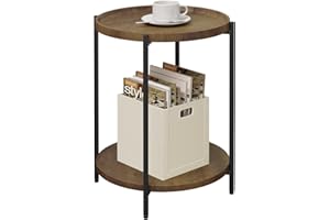 ‎WOLTU WOLTU okrągły stolik pomocniczy z 2 półkami, stół do salonu ze zdejmowanym blatem, stolik nocny, stolik pod telefon do salonu, z płyty MDF, metal w stylu vintage, rysunek słojów drewna w