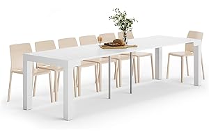 Mobili Fiver, Tavolo Consolle Allungabile First, 45(305) x90 cm, Bianco Frassino, fino a 14 posti, Consolle da Cucina e soggiorno, Made in Italy