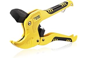 THINKWORK Plastic Pipe Cutter - PVC Cutter, Heavy Duty Ratchet Type Pipe Cutting Tool, for Cutting Outer Diameter 42 mm PVC PPR Plastic Hoses and Pipe, Suitable for Home Working and Plumber