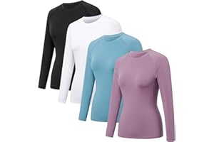 HYCOPROT Pack de 4 Hauts de Compression Femme Manches Longues Séchage Rapide Respirant sans Coutures Couche Base Layer Top Sport Tshirt pour Gym Fitness Yoga Running Randonnée Trekking Outdoor