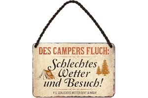 HELGES-SHOP Caravan Camping Sign - Funny Metal Sign with Cord and Suction Cup - Funny Decoration Gift Idea for Camper Caravan Caravan - Decorative Accessory - 18 x 12 cm