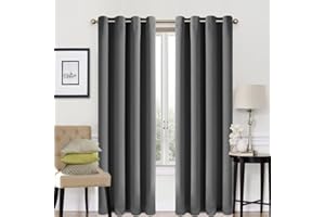 EASELAND Blackout Curtains 2 Panels Set Thermal Insulated Window Treatment Solid Eyelet Darkening Curtain for Living Room Bedroom Nursery,Dark Grey,46x90 Inches