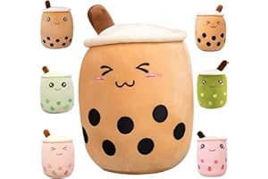 Kekeso Boba Stofftier Plüschkissen Weiches lebensechtes Bubble Pearl Milk Tea Kuschelkissen Cartoon Plüsch Rückenkissen Geschenk Spielzeug (Brown-Small Eyes, 50cm/19.68inch)