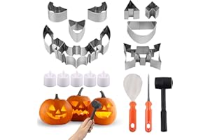 Fancysky 18 pezzi Halloween Kit Intaglio Zucca, Pumpkin Carving Kit, con 10 Modelli di Incisione, per Halloween Decorative Zucca per Adulti e Bambini