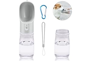 TUNAON Portátil Botella de Agua para Perros Gatos，Multifuncional Botella para Perros，Botella de Agua para Cachorro de Prueba Fugas con Alimentador para Viajar al Aire Libre (Ceniza/400ML)