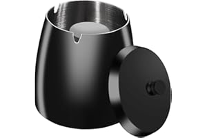 HONZUEN Aschenbecher für Draussen, Aschenbecher mit Deckel, Windaschenbecher Edelstahl Ashtray Outdoor Sturmaschenbecher fur Draußen Tischaschenbecher Winddichter für Garten Balkon, Schwarz XL