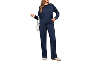 Terecey Ensemble de Sport Femme 2 Pièces Haut à Manches Longues et Pantalon Droit Tenue Confortable Survetement Femme pour Fitness Yoga ou Détente