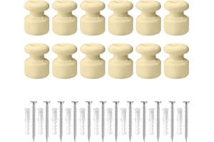 QuirkLz Utilizzati come isolatori per Cavi Trecciati fai-da-te, isolatori in ceramica vintage, set da 12 pezzi, color crema, Ø18 millimetri, inclusi viti e tasselli di ancoraggio.