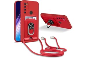 JMstore Funda Silicona Cuerda Compatible con Xiaomi Redmi Note 8,Protección de la cámara Funda, Anillo Soporte magnético de Hierro+Ranura para Tarjeta-Rojo