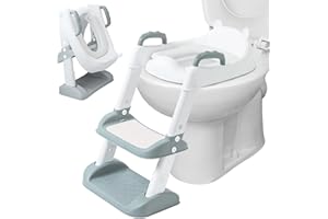FAUXPONT Toilette Enfant,Siège de Toilette avec échelle et poignées,Toilette Pot WC Bebe Enfant avec siège rembourré en PU,Robuste,pédale antidérapante,Pliable et Réglable pour enfants de 2 à 7 ans (gris)