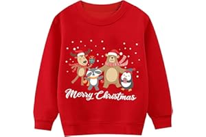 LXKA Kids Christmas Jumper Boys Girls Sweatshirt Xmas Unisex Jumpers Santa Claus Bear Tops 100% Cotton Clothing T-Shirts Toddler Crew Neck Long Sleeve Casual Winter Clothes Age 1-7 Years
