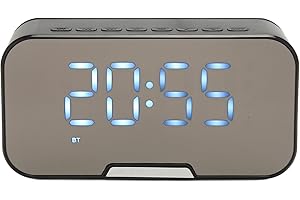 ANNADUE Altavoz Bluetooth con Despertador Digital, Altavoz Despertador con Espejo Multifuncional con Radio FM para Dormitorio Oficina, Pantalla de Temperatura de Soporte Radio FM (Negro)