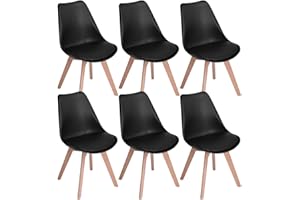 ‎EGGREE EGGREE 6er Set Esszimmerstühle mit Massivholz Buche Bein SGS Geprüfter, Retro Design Gepolsterter Stuhl Küchenstuhl Holz, Schwarz
