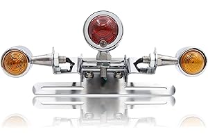Ygmylandbb Motorcycle Tail Light, Integrated Brake Turn Signal Running lamp, Universal License Plate Lights, Metal Bullet Shape 12V Rear Tail Light, Red and Amber 1Pcs (Silver)