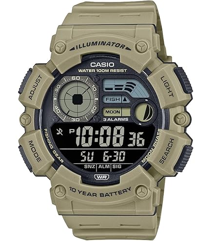 Casio Illuminator WS-1500H-5AV Orologio Uomo Con Batteria 10 Anni - Fasi Lunari E Livello Di Pesca - Marrone