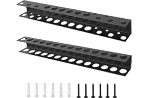 Toivize 2 Pièces Support Outils Mural 40cm, Porte-Tournevis 18 Trous et Porte-Pinces 14 Trous, Organisateur d'Outils en Métal avec Vis et Chevilles, Rangement Mur Garage Atelier Établi (Noir)