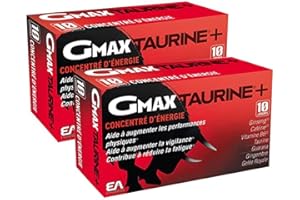 EAFIT| GMAX Taurine | Aide à augmenter les performances physiques | Réduit la fatigue + Augmente la concentration | 400 mg de Taurine, 500 mg de Ginseng, 417 mg de Guarana | 2 Boîtes de 30 Ampoules