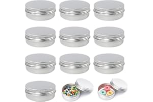 JTKREW Conjunto 10 latas redondas de aluminio de 10ml con tapa roscada para viajes, ideales para velas, bálsamos y cosméticos. Contenedores de metal pequeños y vacíos.