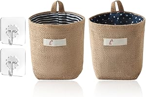 BOPRKTM 2 Piezas Bolsa de Almacenamiento para Colgar Cesta de Almacenamiento Plegable con 2 Gancho Cestas Almacenaje de Algodón y Lino Plegable Bolsa de Almacenamiento para Juguetes, Maquillaje