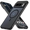 OWKEY Google Pixel 8 Pro Case for Magsafe with Tempered Glass Screen Protector, [Shockproof Military-Grade Protection] Translucent Magnetic Slim Bumper Cover Phone Case for Pixel 8 Pro 6.7", Black