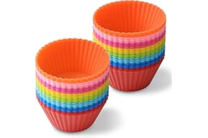 Newk Lot de 48 moules à muffins réutilisables en silicone anti-adhésif de qualité alimentaire 8 couleurs